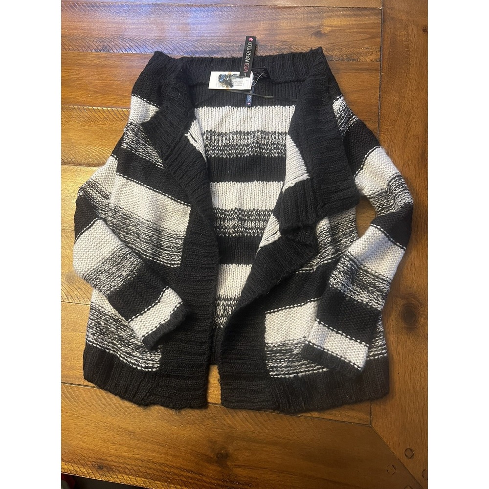 Nwt Miss Understood Girls' Open Front Uneven Cardigan Black White Size Small